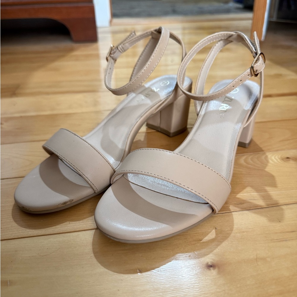 Chic Tan Ankle Strap Block Heels
